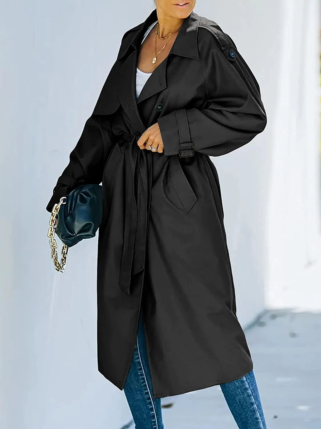 Double-Woven Long Trench Coat with Structured Fit 4