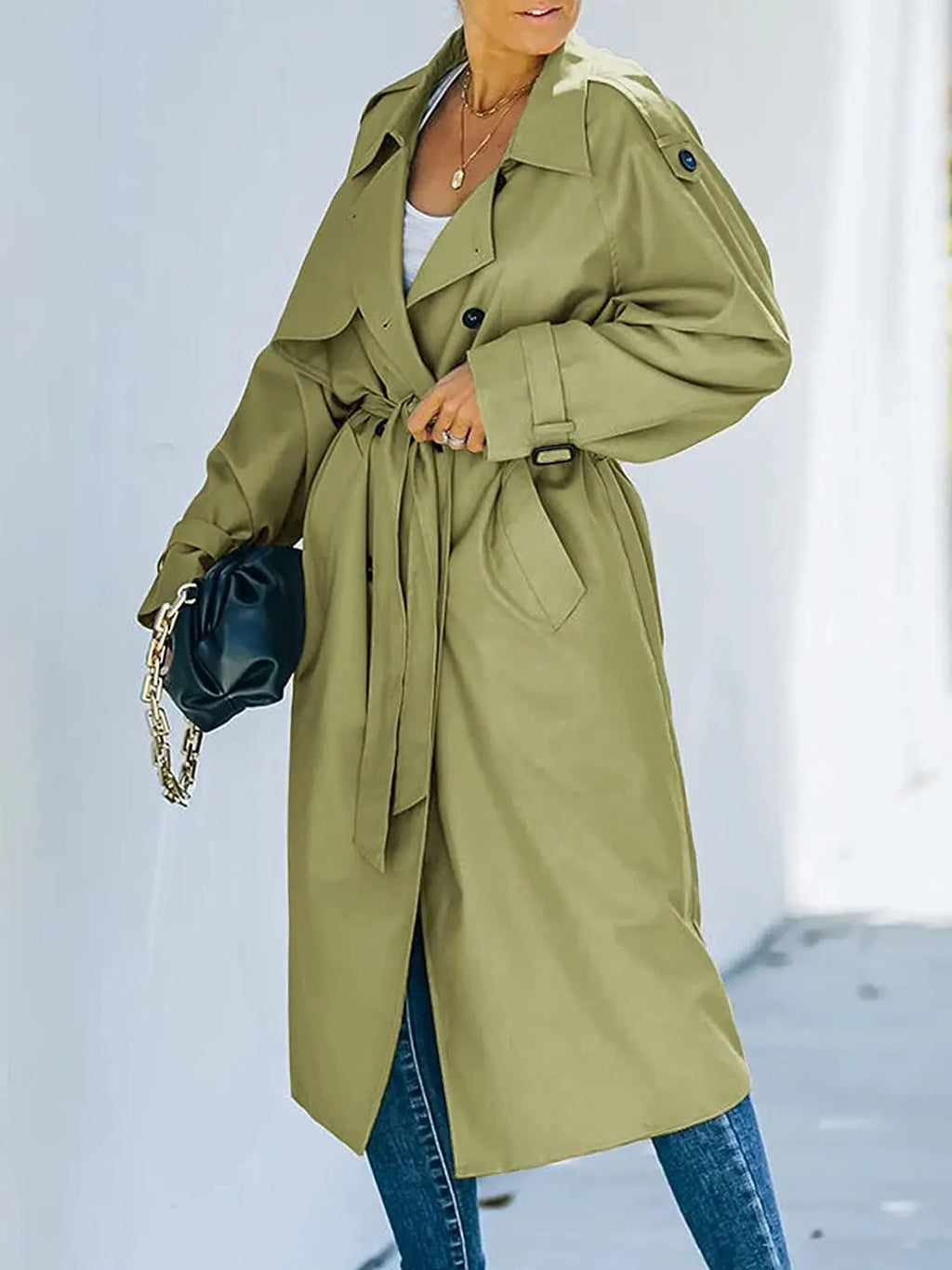 Double-Woven Long Trench Coat with Structured Fit 5