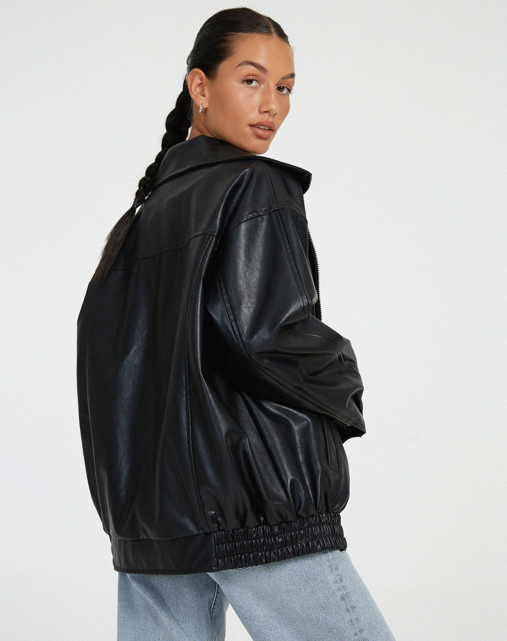 Oversized Leather-Look Bomber Jacket