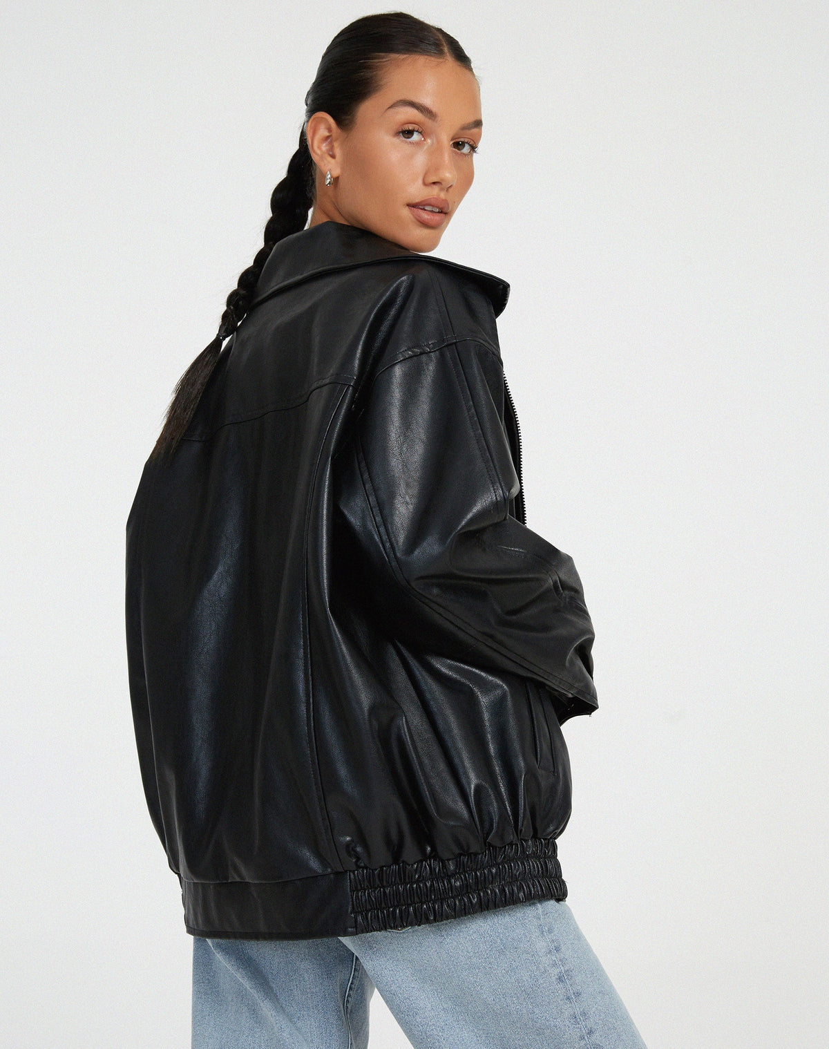 Oversized Leather-Look Bomber Jacket