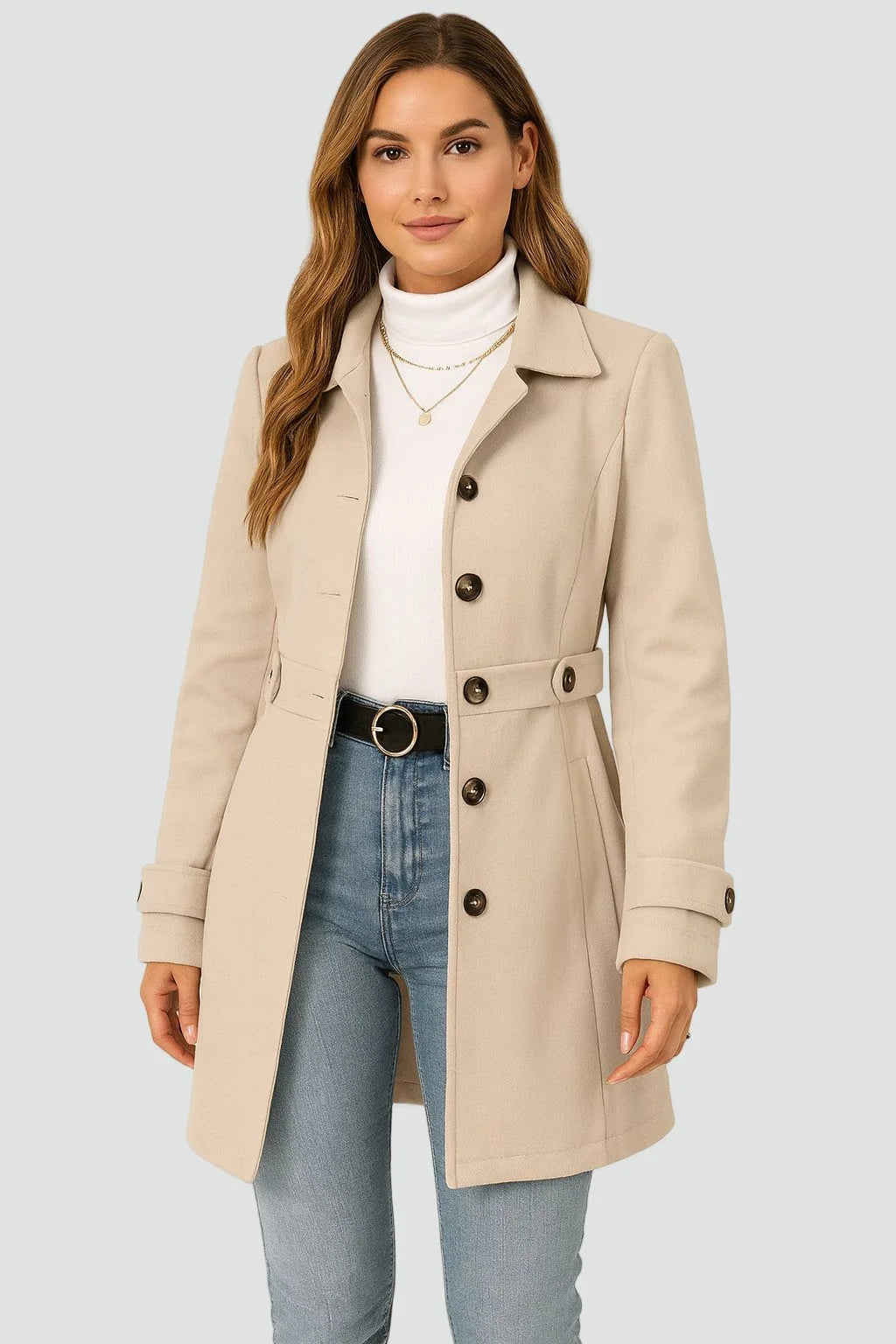 Fitted Classic Trench Coat with Adjustable Waist for Women 1