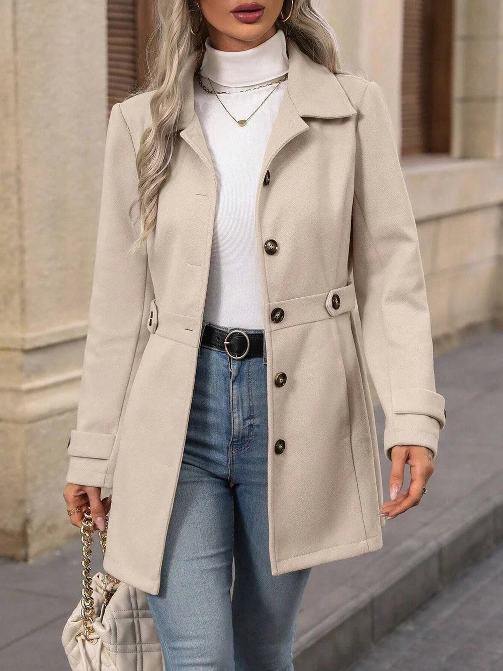 Fitted Classic Trench Coat with Adjustable Waist for Women 4