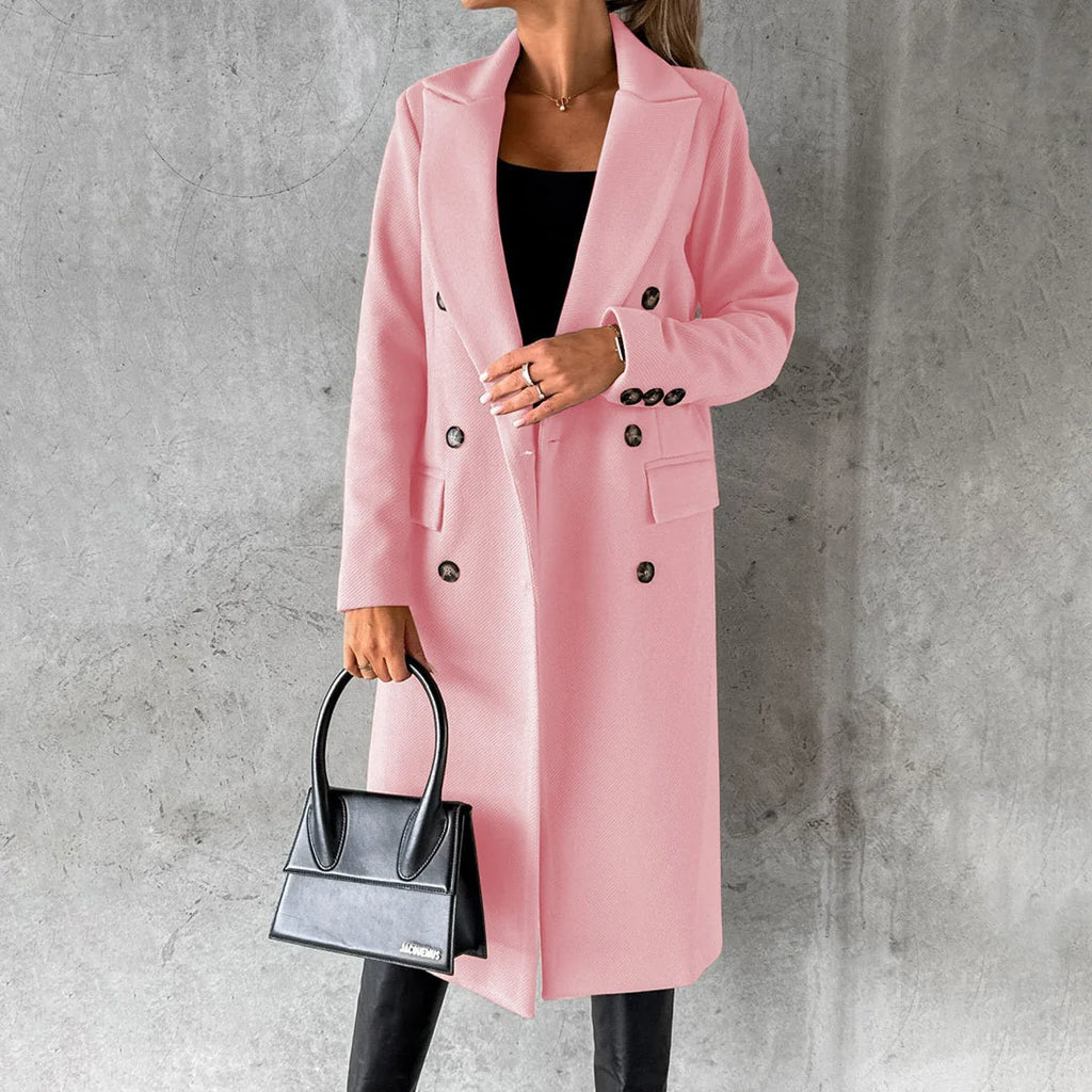 Fitted Women's Winter Trench Coat with Double Button Closure and Belt 0
