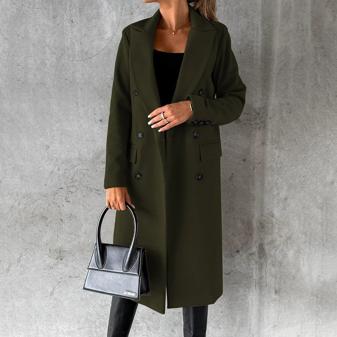 Fitted Women's Winter Trench Coat with Double Button Closure and Belt 4
