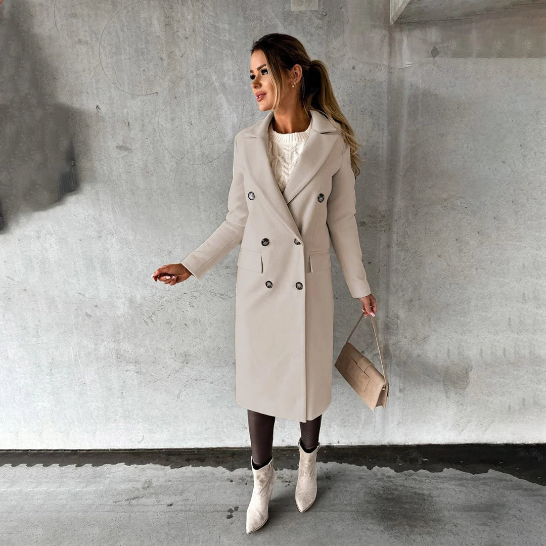 Fitted Women's Winter Trench Coat with Double Button Closure and Belt 6