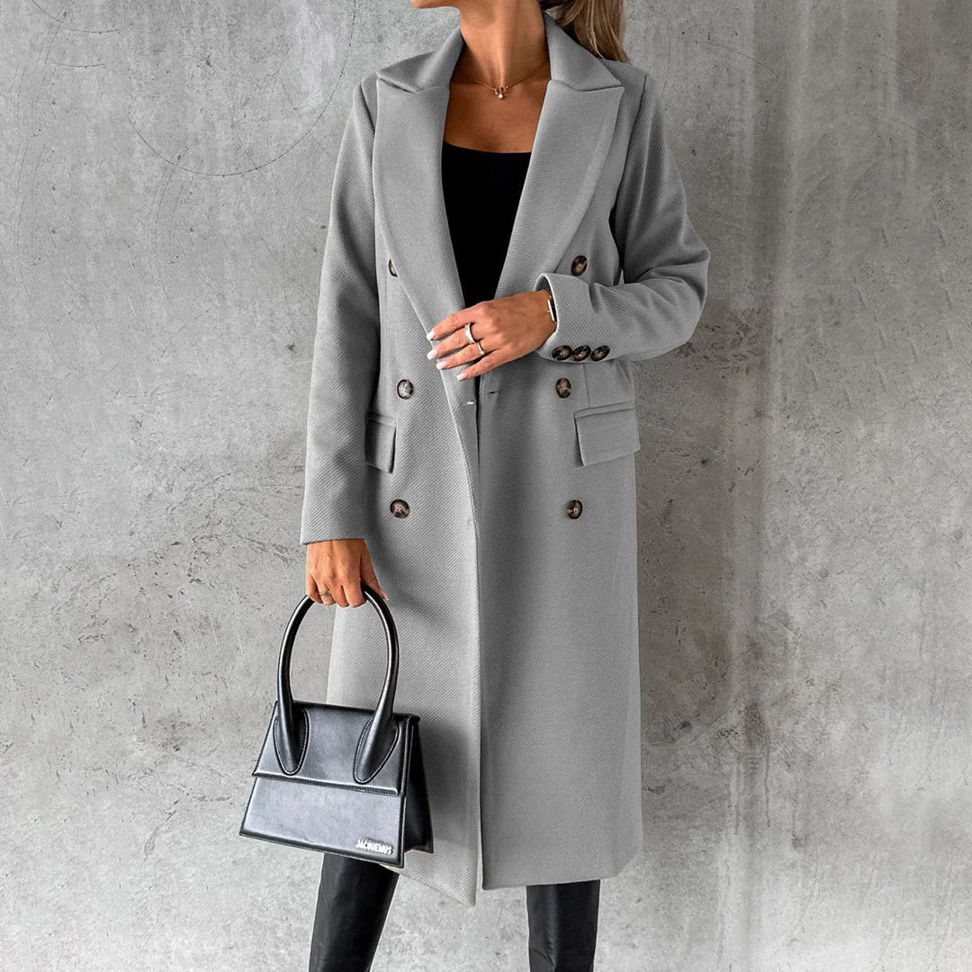 Fitted Women's Winter Trench Coat with Double Button Closure and Belt 7