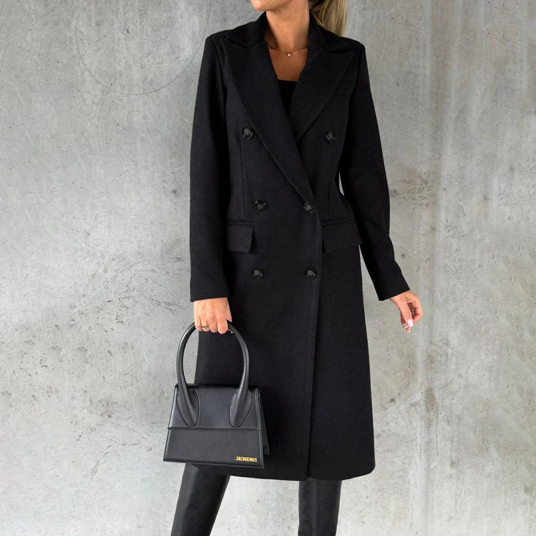 Fitted Women's Winter Trench Coat with Double Button Closure and Belt 8