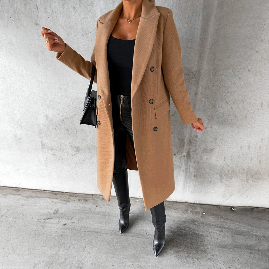 Fitted Women's Winter Trench Coat with Double Button Closure and Belt 9