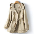 Hooded Trench Coat for Women with Adjustable Waist Drawstring 0