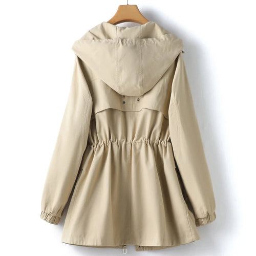 Hooded Trench Coat for Women with Adjustable Waist Drawstring 1