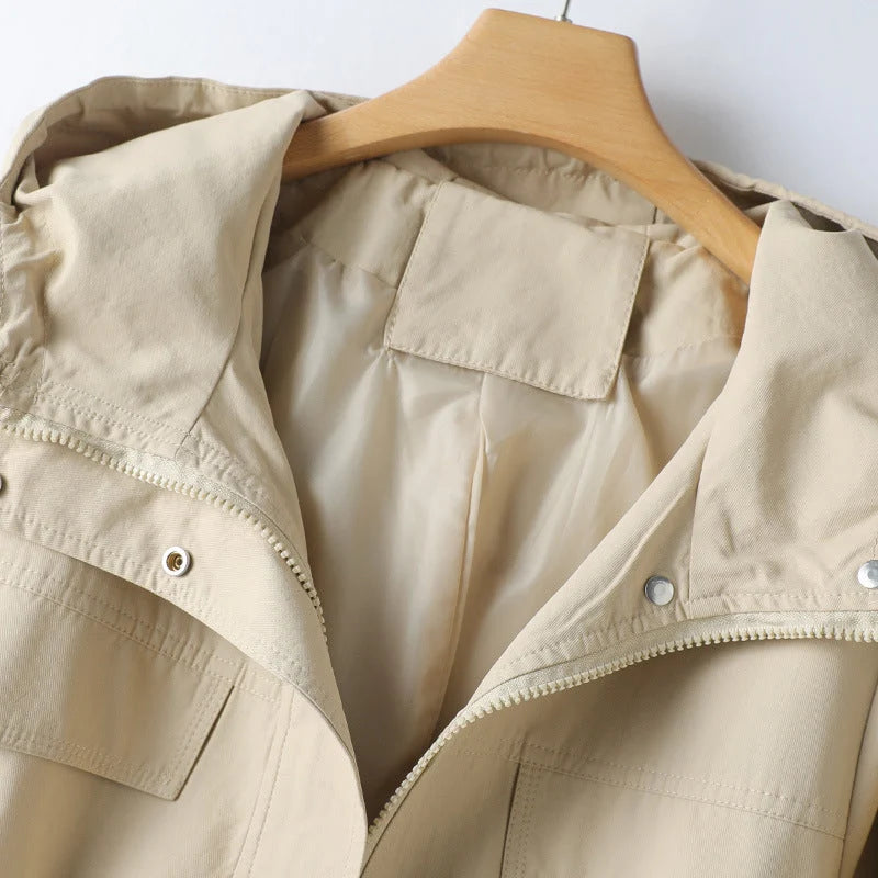 Hooded Trench Coat for Women with Adjustable Waist Drawstring 2