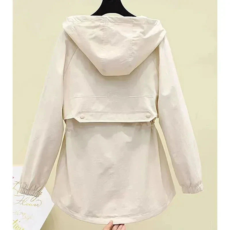 Hooded Trench Coat for Women with Adjustable Waist Drawstring 2