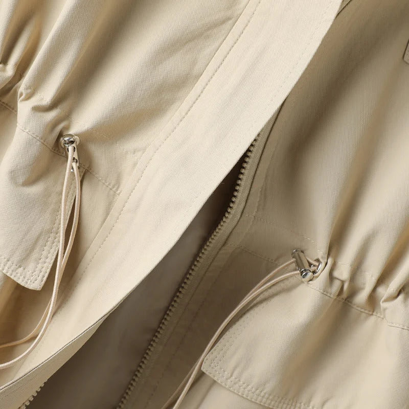 Hooded Trench Coat for Women with Adjustable Waist Drawstring 3