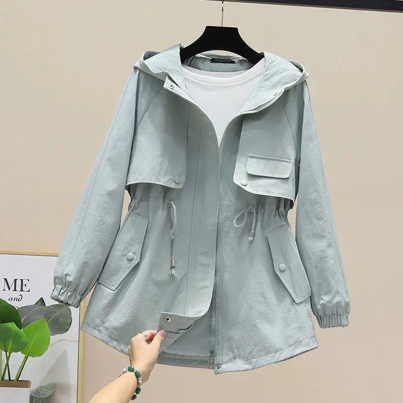 Hooded Trench Coat for Women with Adjustable Waist Drawstring 4