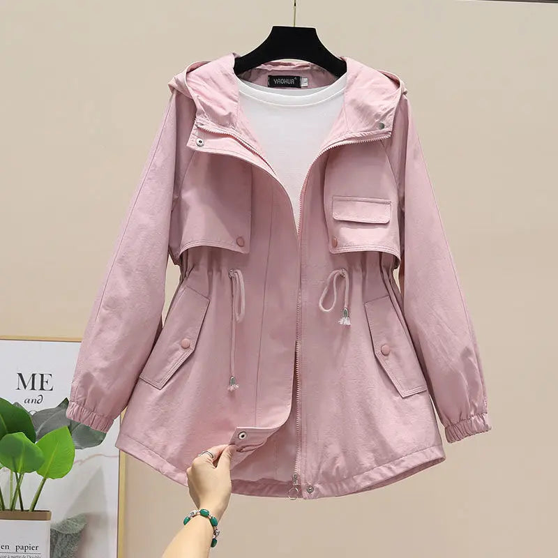 Hooded Trench Coat for Women with Adjustable Waist Drawstring 5