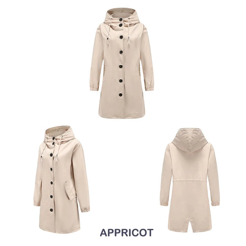 Hooded Trench Coat with Button Closure and Water-Repellent Fabric 0