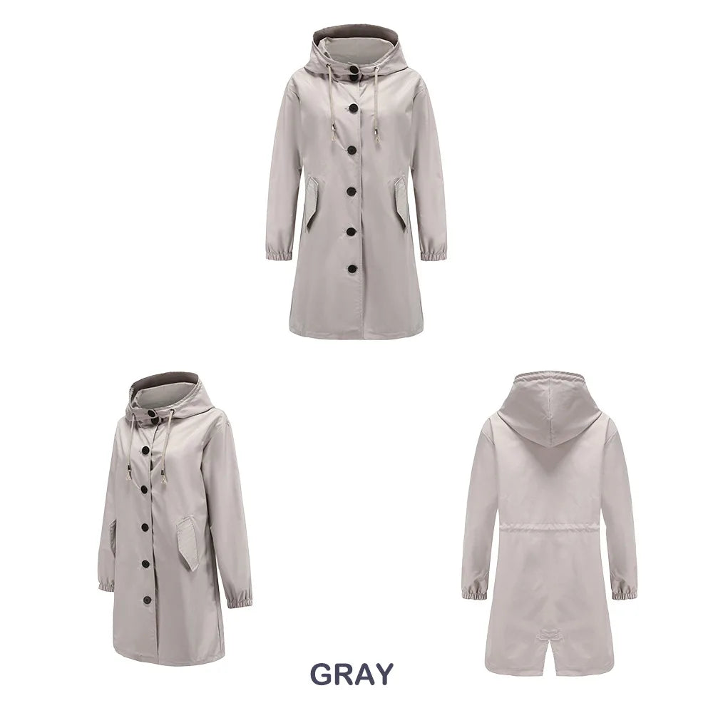 Hooded Trench Coat with Button Closure and Water-Repellent Fabric 10