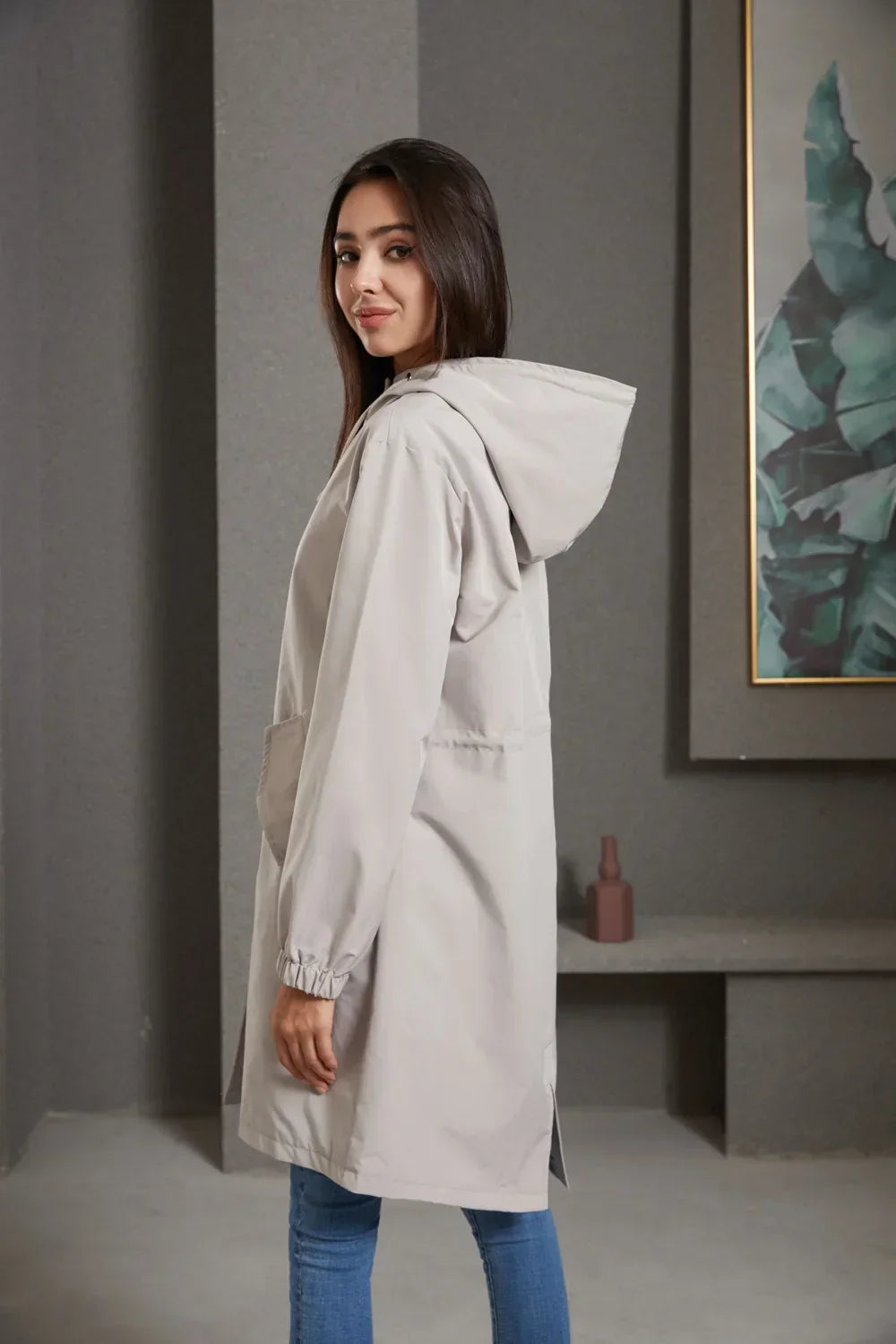 Hooded Trench Coat with Button Closure and Water-Repellent Fabric 3