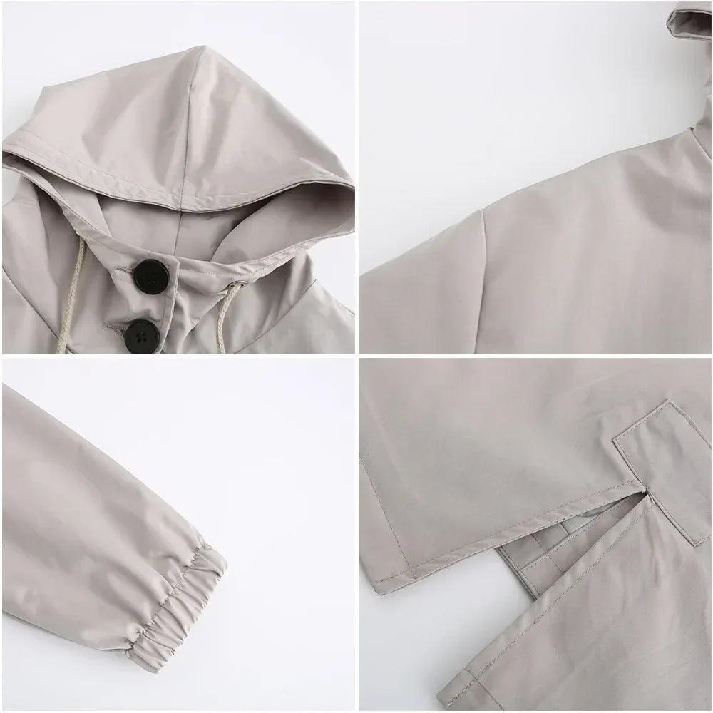 Hooded Trench Coat with Button Closure and Water-Repellent Fabric 4