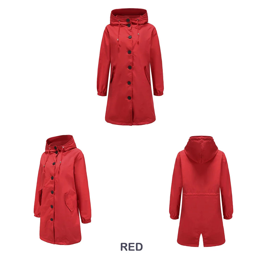 Hooded Trench Coat with Button Closure and Water-Repellent Fabric 6