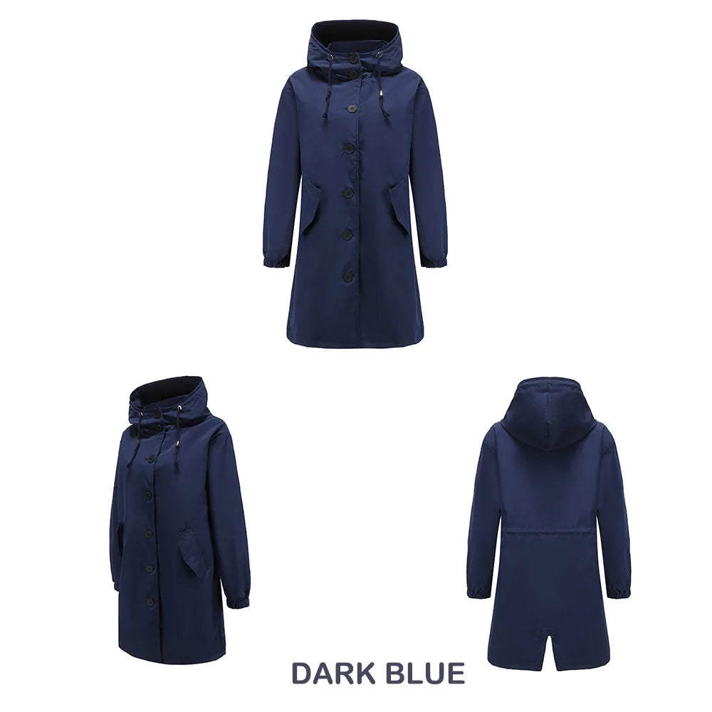 Hooded Trench Coat with Button Closure and Water-Repellent Fabric 7
