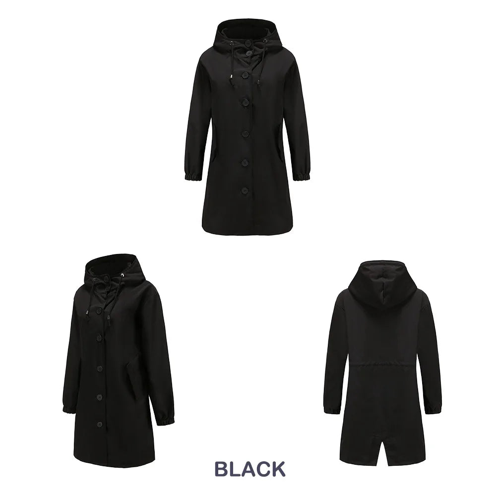 Hooded Trench Coat with Button Closure and Water-Repellent Fabric 8