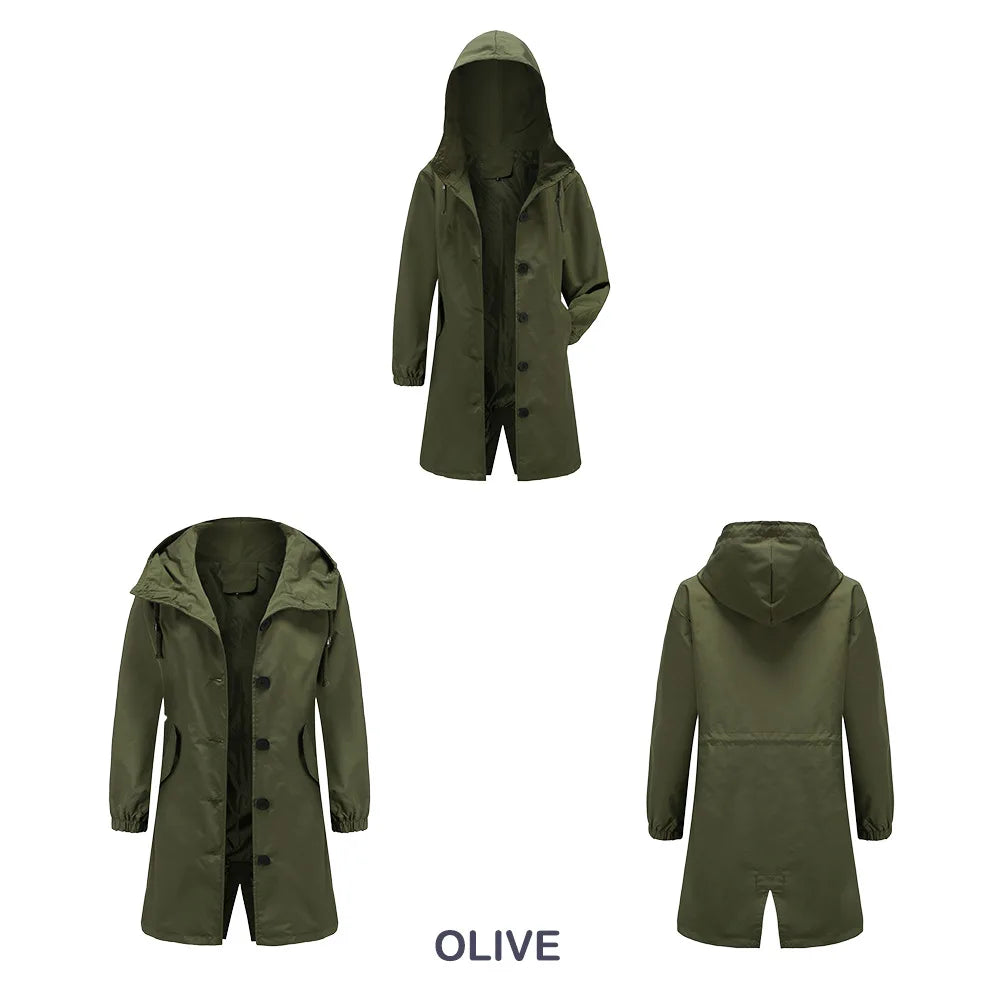 Hooded Trench Coat with Button Closure and Water-Repellent Fabric 9