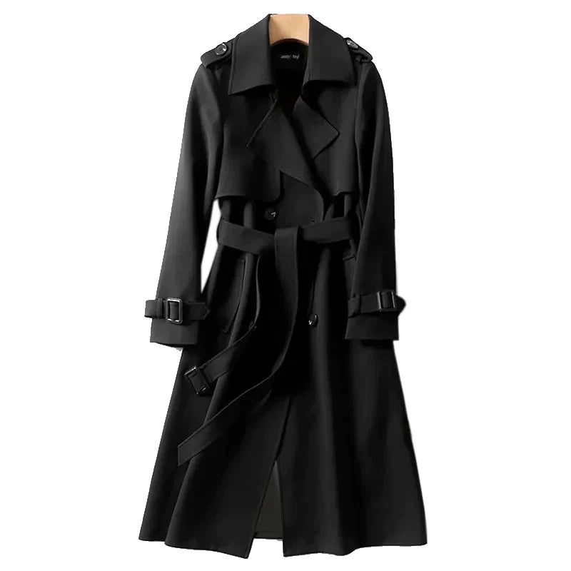 Long Fitted Women's Trench Coat with Double-Button Closure 0