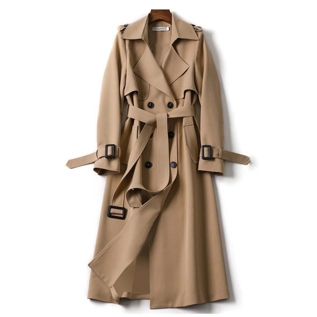 Long Fitted Women's Trench Coat with Double-Button Closure 1
