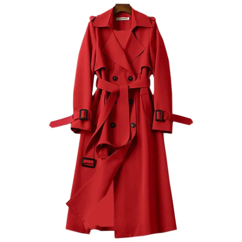 Long Fitted Women's Trench Coat with Double-Button Closure 2