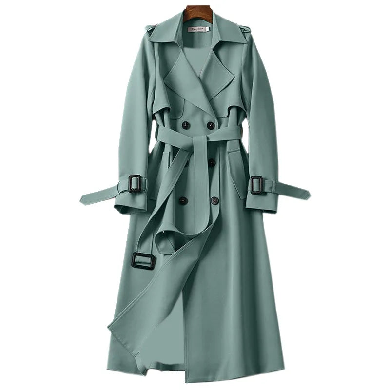 Long Fitted Women's Trench Coat with Double-Button Closure 3