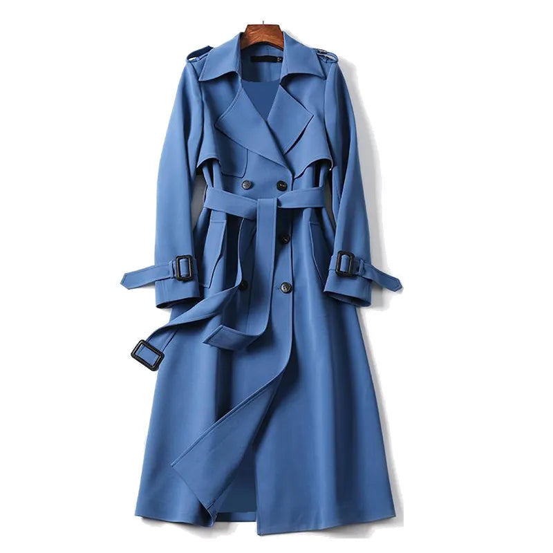 Long Fitted Women's Trench Coat with Double-Button Closure 5