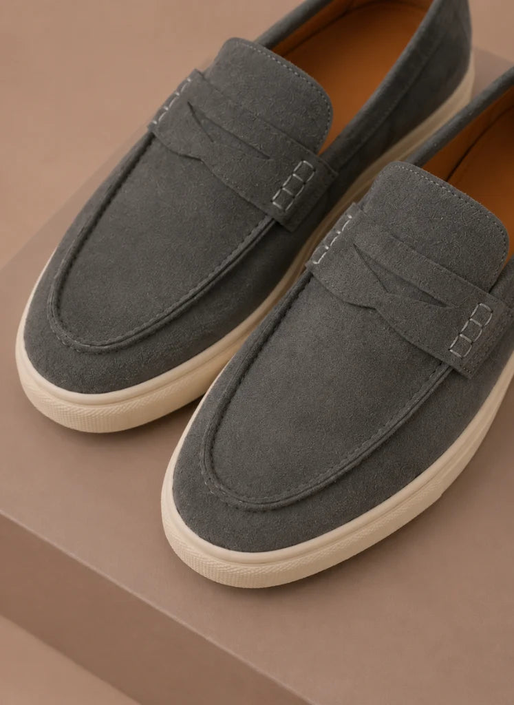 Men's Brown Suede Penny Loafers - Lightweight Slip-On Design 1