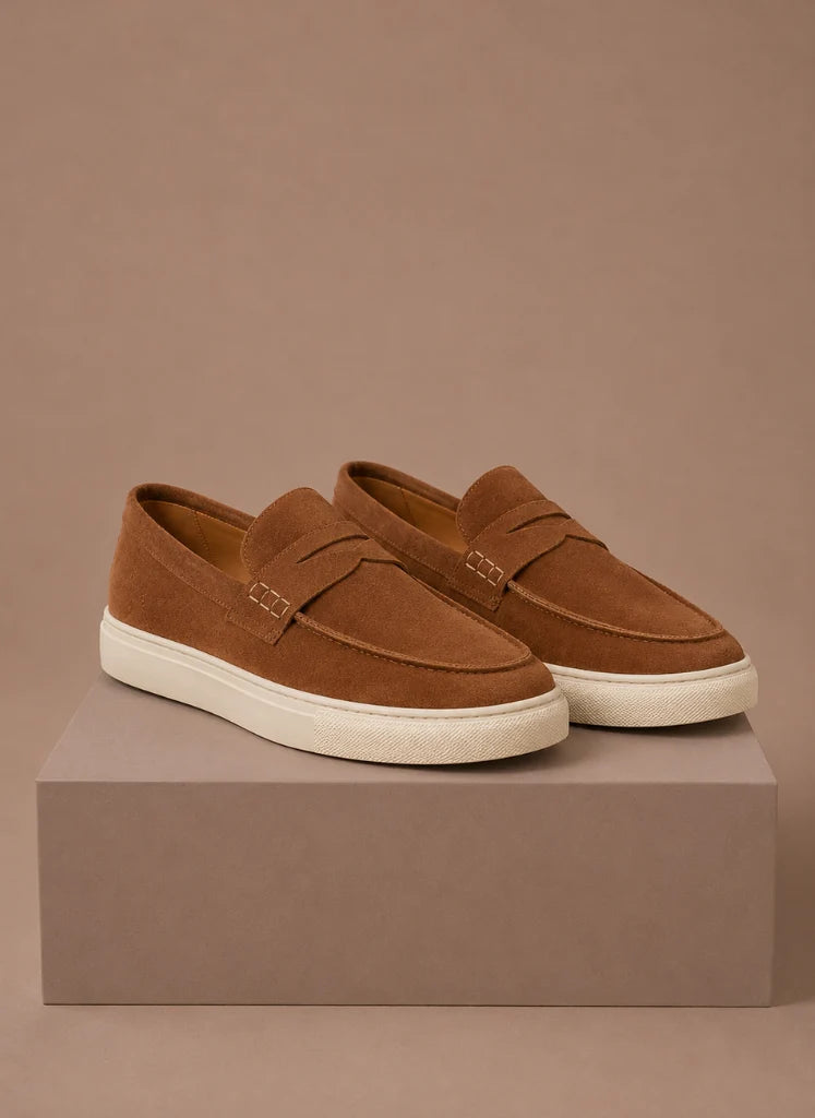 Men's Brown Suede Penny Loafers - Lightweight Slip-On Design 6