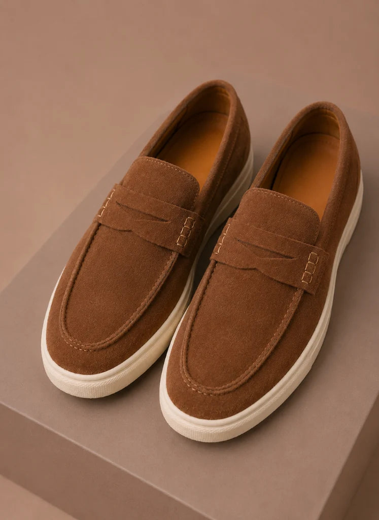 Men's Brown Suede Penny Loafers - Lightweight Slip-On Design 7