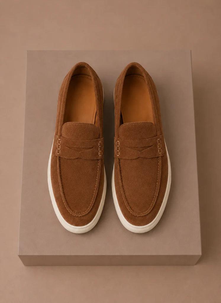 Men's Brown Suede Penny Loafers - Lightweight Slip-On Design 8