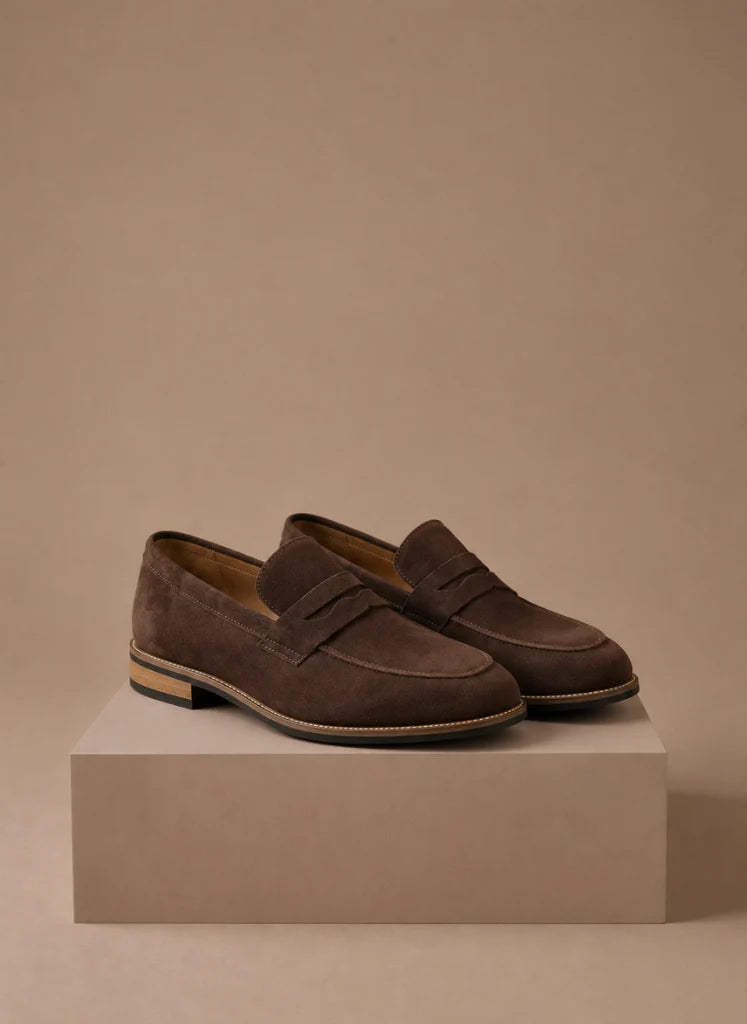 Men's Brown Suede Penny Loafers - Slip-On Comfort for Smart Casual Wear 0