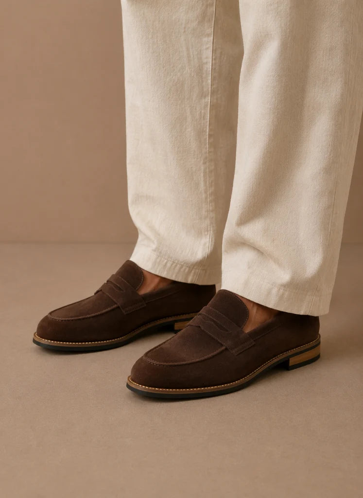 Men's Brown Suede Penny Loafers - Slip-On Comfort for Smart Casual Wear 1