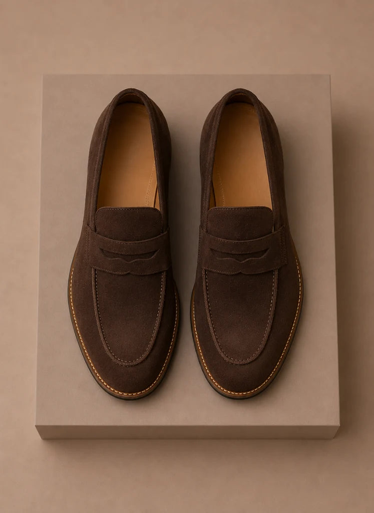 Men's Brown Suede Penny Loafers - Slip-On Comfort for Smart Casual Wear 3