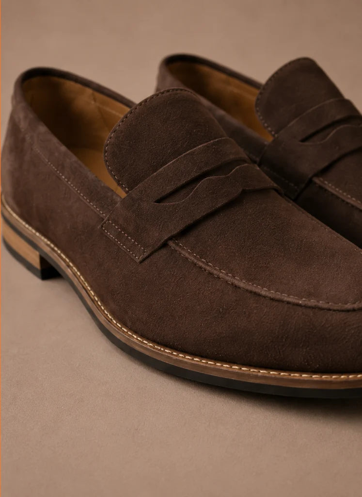Men's Brown Suede Penny Loafers - Slip-On Comfort for Smart Casual Wear 4
