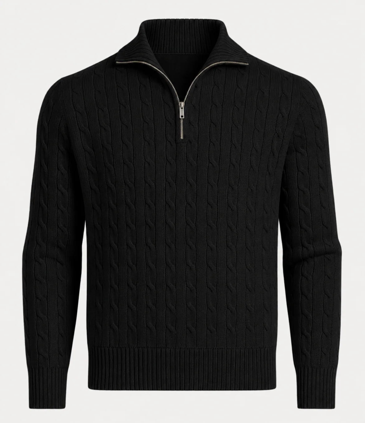 Men's Cable-Knit Sweater with Half-Zip Collar 1