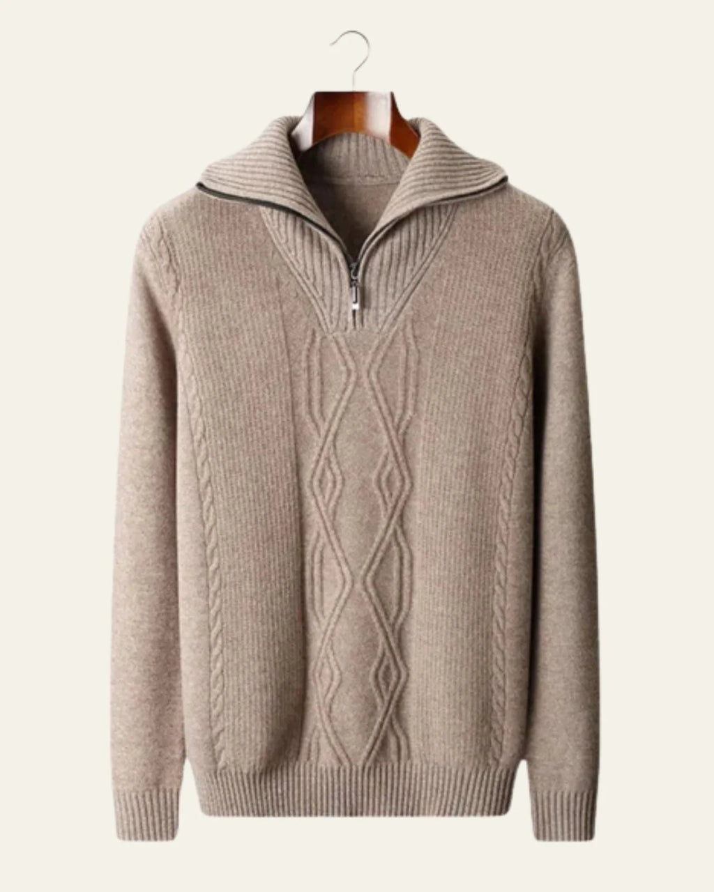 Men's Cable Knit Quarter Zip Sweater with High Collar for Cool Weather 0