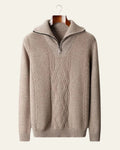 Men's Cable Knit Quarter Zip Sweater with High Collar for Cool Weather 0