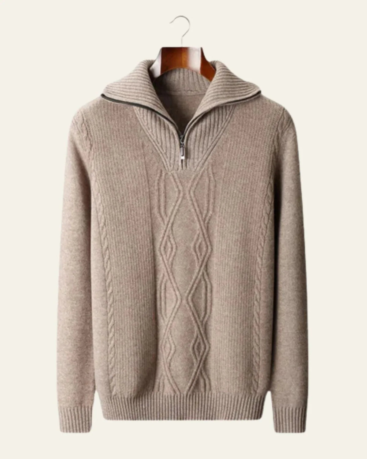 Men's Cable Knit Quarter Zip Sweater with High Collar for Cool Weather 0
