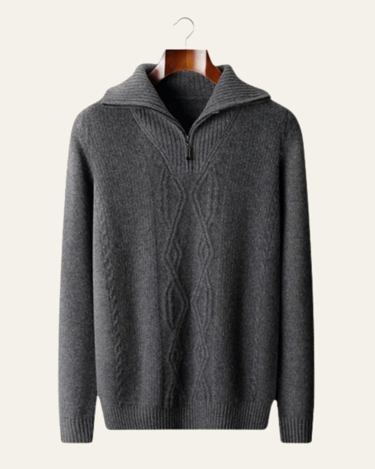 Men's Cable Knit Quarter Zip Sweater with High Collar for Cool Weather 1