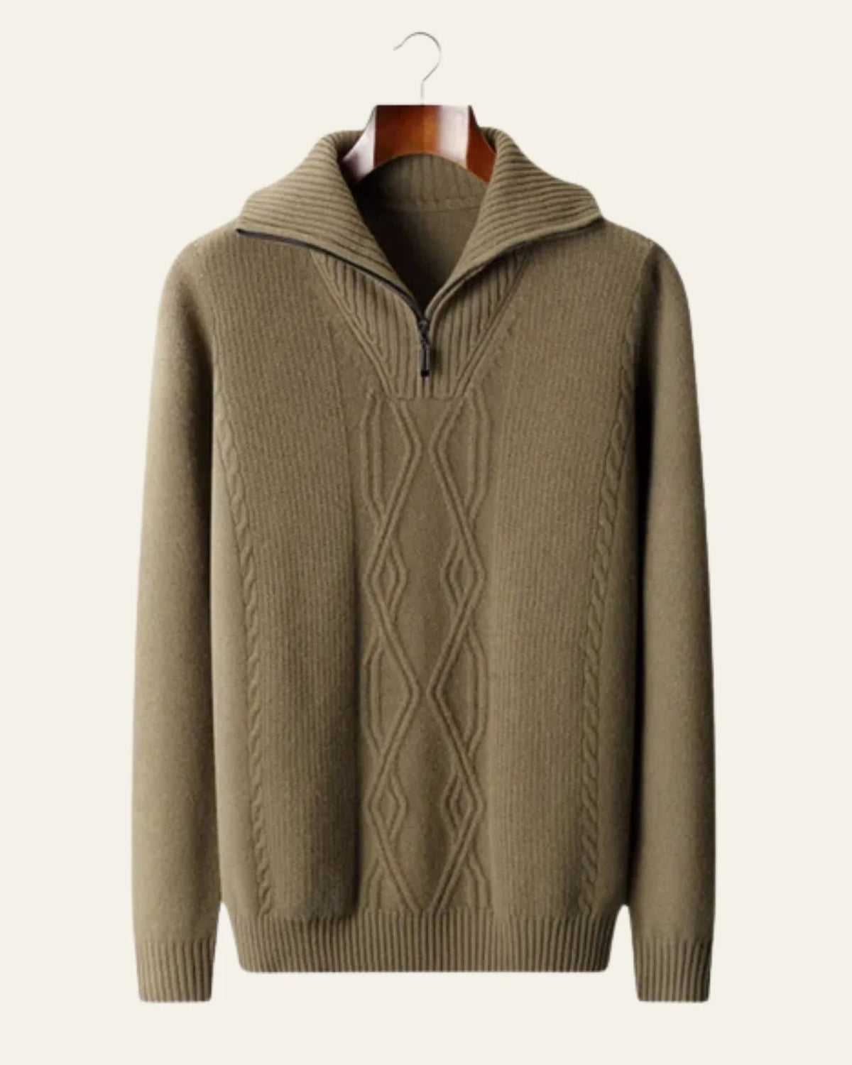 Men's Cable Knit Quarter Zip Sweater with High Collar for Cool Weather 2