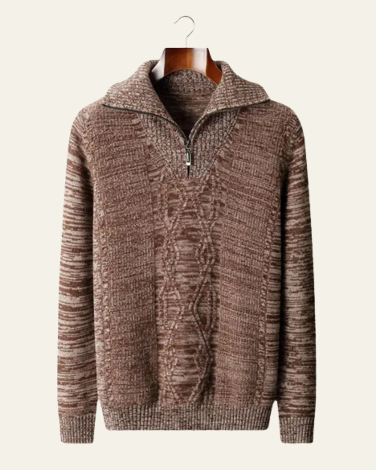 Men's Cable Knit Quarter Zip Sweater with High Collar for Cool Weather 3