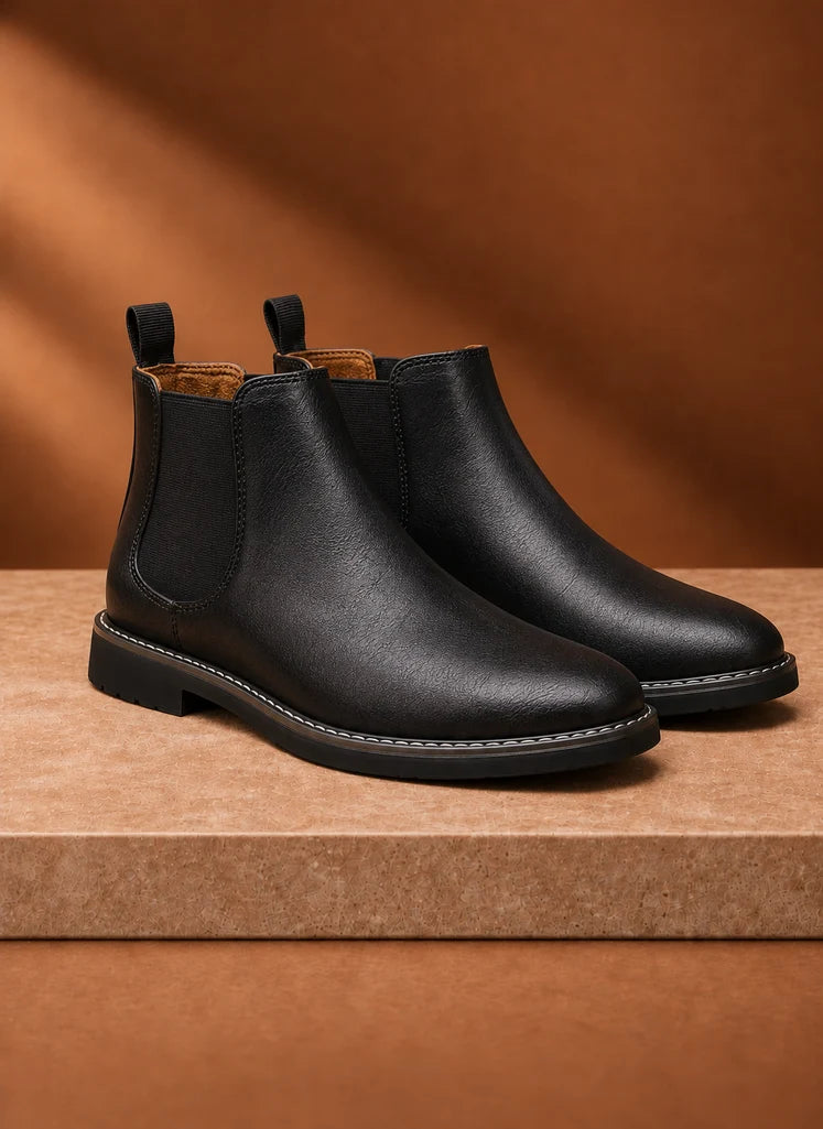 Men's Chelsea Boots with Elastic Panels and Low-Profile Sole 0