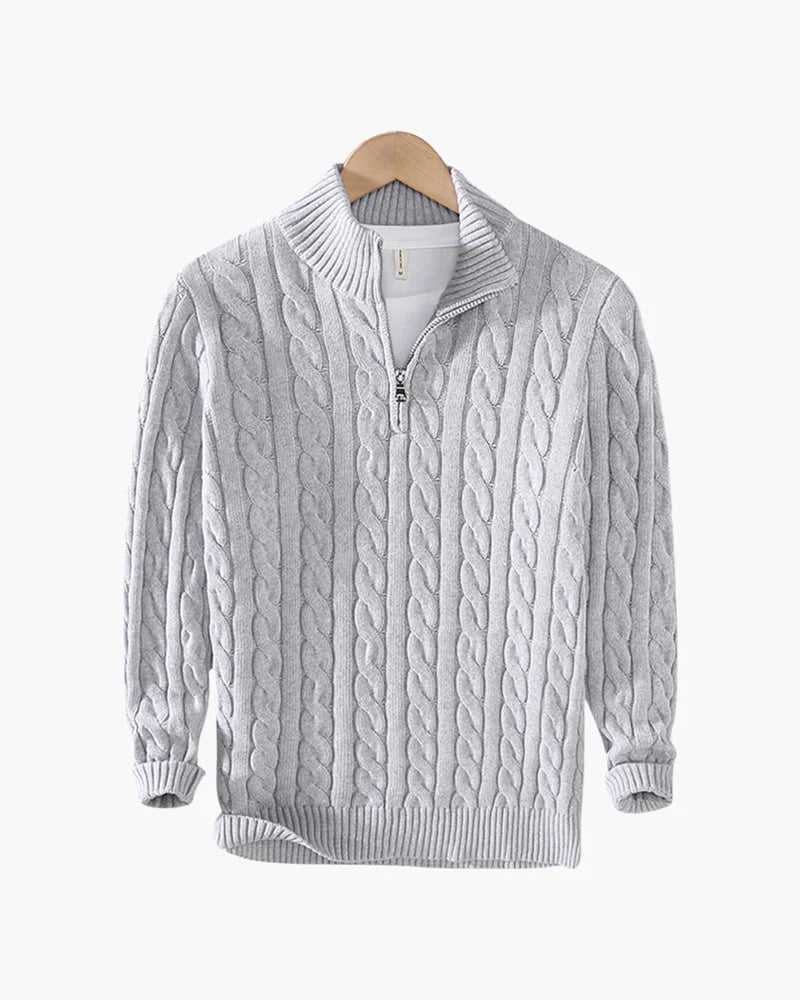 Men's Cotton Half-Zip Cable Knit Sweater Pullover 0