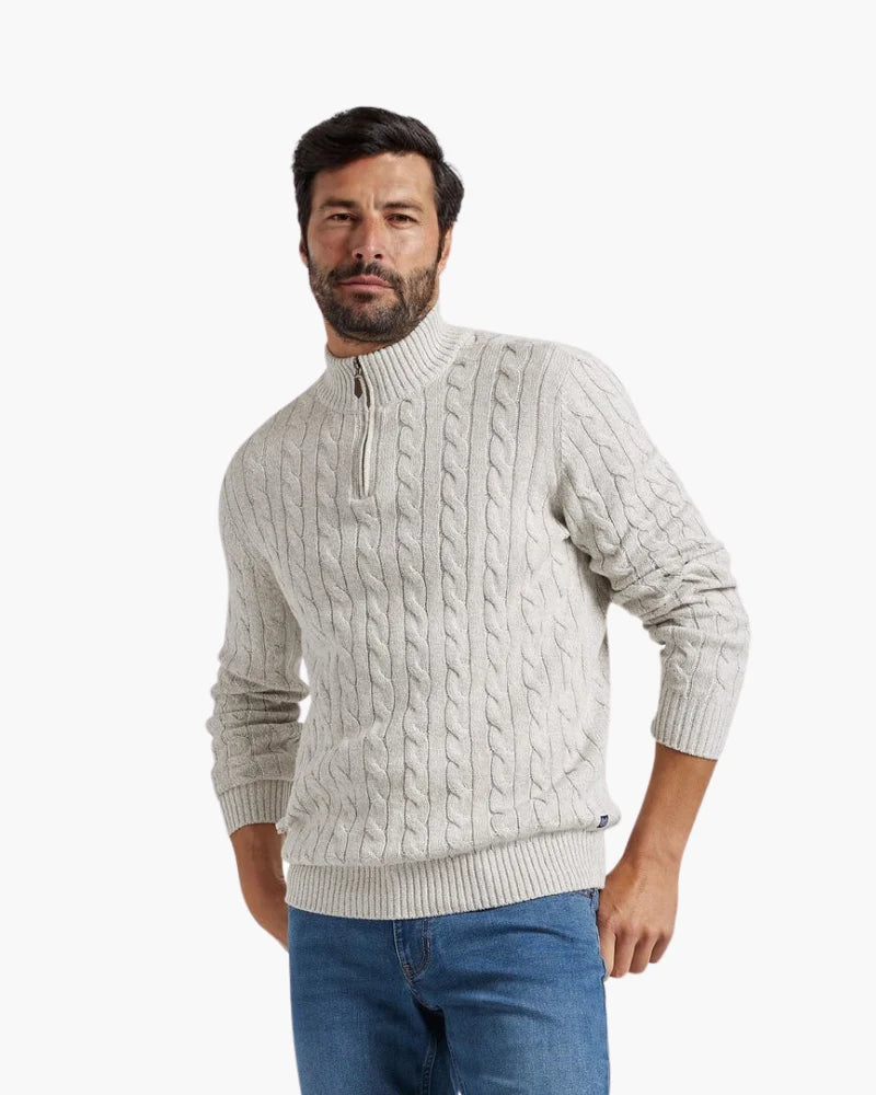 Men's Cotton Half-Zip Cable Knit Sweater Pullover 1
